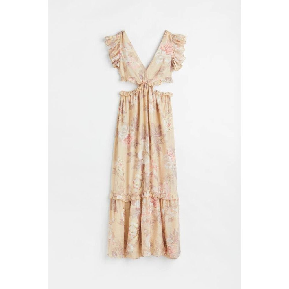 H&M Cut Out Dress Frills Pastel Floral Print - Picture 10 of 12